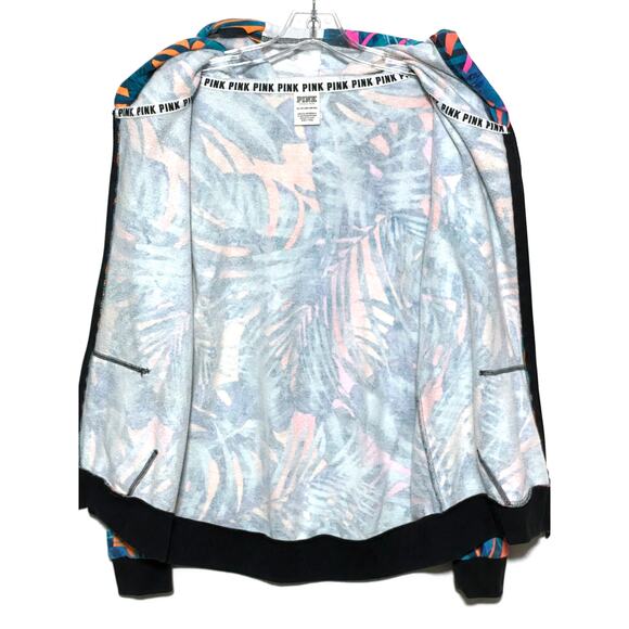 Pink Victorias Secret Spellout Zip Hoodie Jacket XS Tropical Palms Neon Dog Logo - Picture 2 of 7